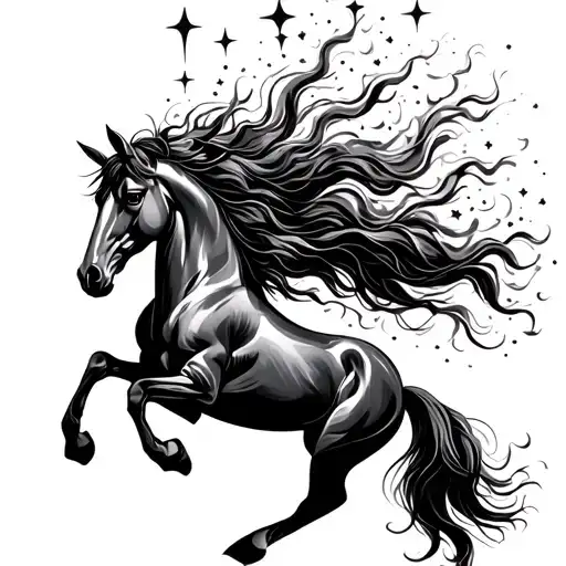 A graceful horse with an elegant posture, its mane transforming into stars as it flows toward the sky - Variation 1