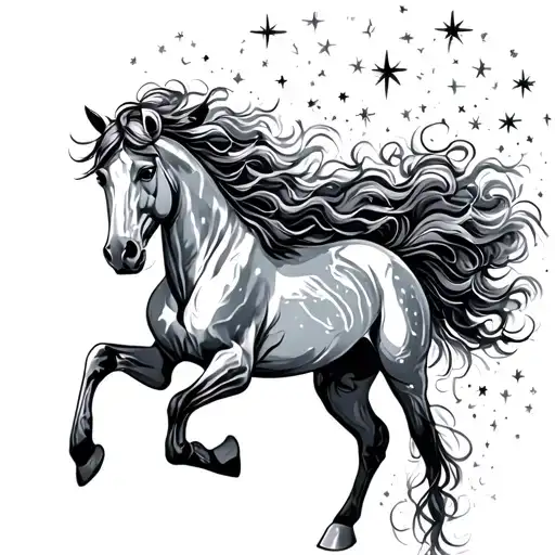 A graceful horse with an elegant posture, its mane transforming into stars as it flows toward the sky - Variation 2
