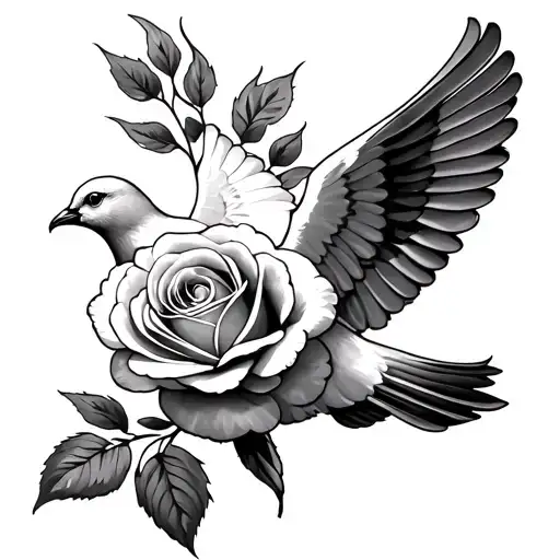 lilly flower dove flying rose tattoo - Variation 2