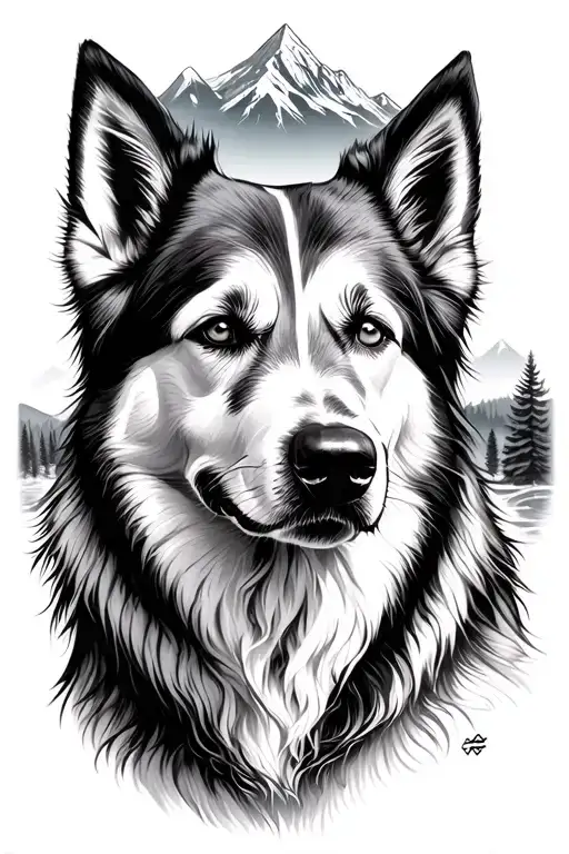 white Swiss shepherd in mountain landscape - Variation 1