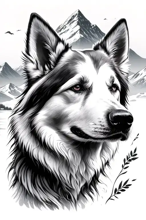 white Swiss shepherd in mountain landscape - Variation 2