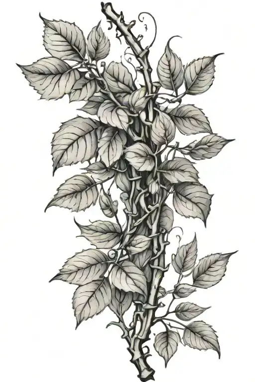 birch and hazel leaves on a vine intertwined