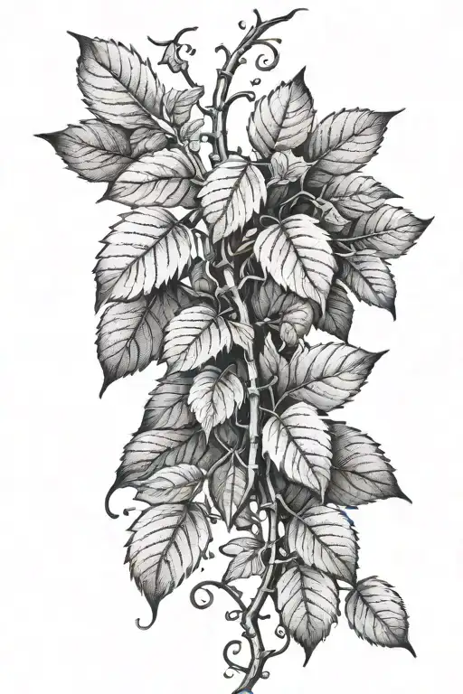 birch and hazel leaves on a vine intertwined - Variation 2