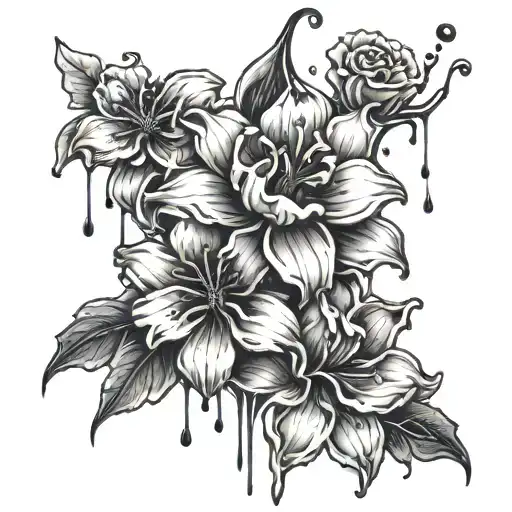 flowers with liquid dripping from the bottom - Variation 3