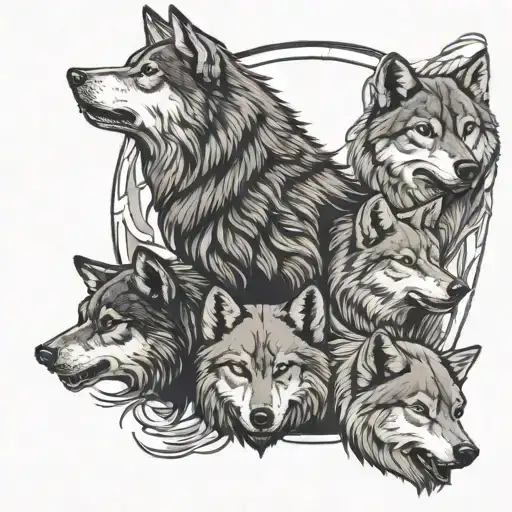 7 wolves one howling  - Variation 2