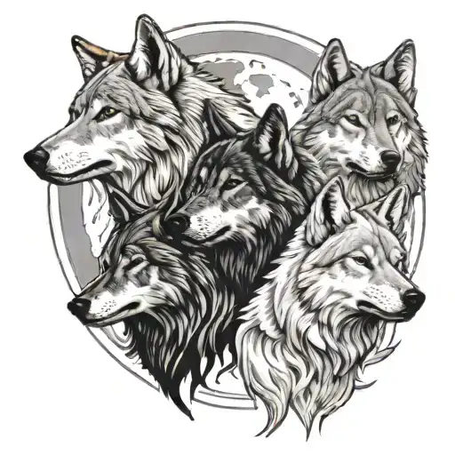 7 wolves one howling  - Variation 3