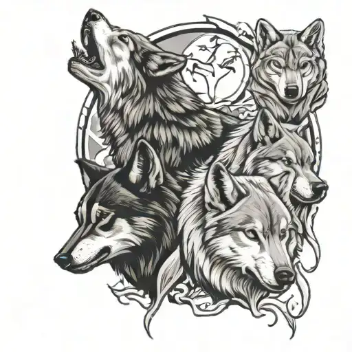 7 wolves one howling  - Variation 4