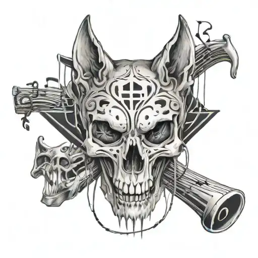 wolf skull and human skull surrounded by musical notes - Variation 1