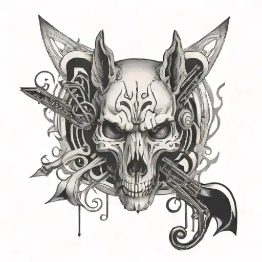 wolf skull and human skull surrounded by musical notes - Variation 3