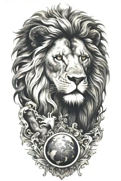 lion Atlas with human body holding up the world - Variation 4