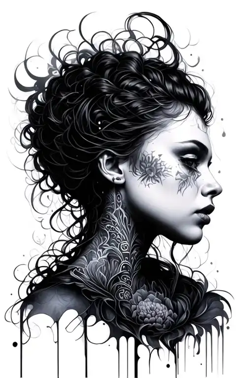 It is a mystical, dystopian frontal symmetrical portrait of a beautiful woman. Her hair, however, is unreal - Variation 2
