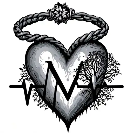 Bracelet around the wrist, heartbeat with letter M and tree of life - Variation 4