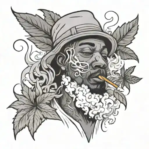 Draw a black guy smoking weed with the weed leafs and smoke with different people around him  - Variation 2