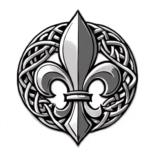 Fleur de Lis with celtic knot background black - Variation 2