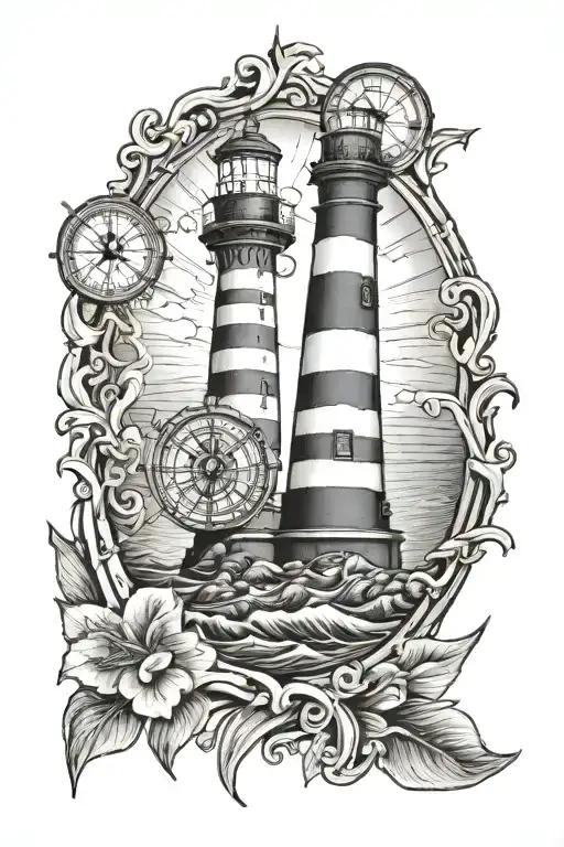 Light House Ocean Scene met compass - Variation 2