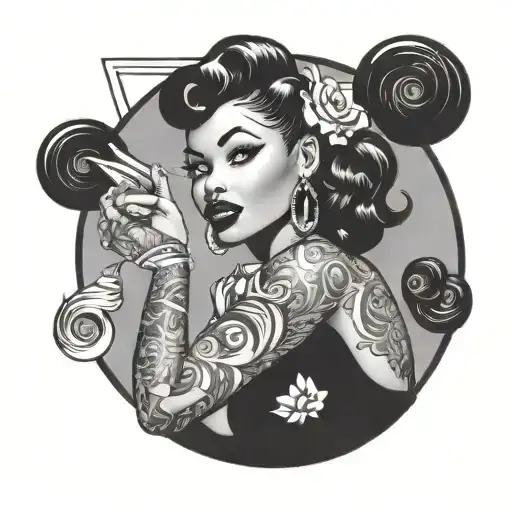 black woman pin up girl looking - Variation 2