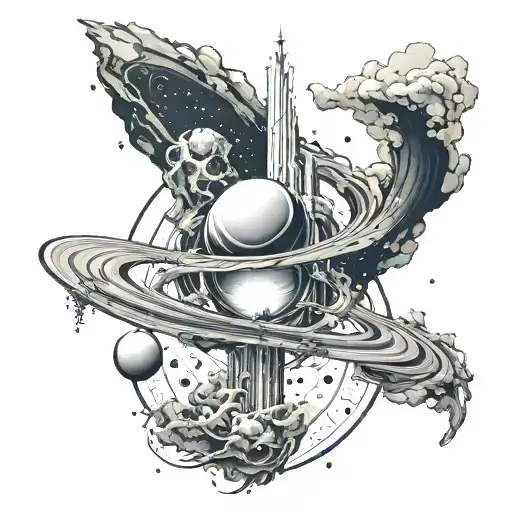 saturn with Pillars of Creation behind - Variation 3