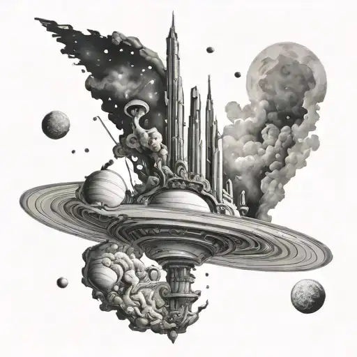 saturn with Pillars of Creation behind - Variation 4