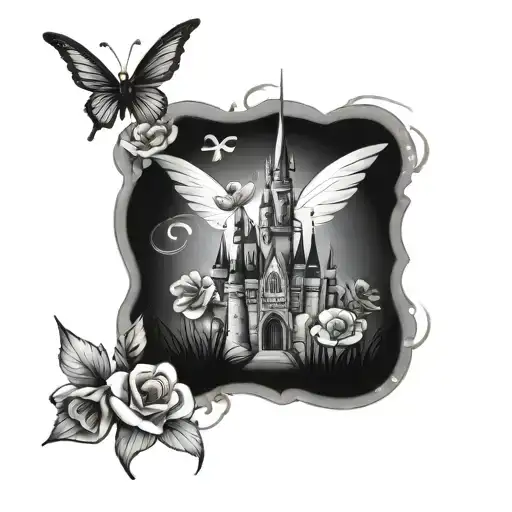 disney castle with flowers and tinkerbell sitting - Variation 4