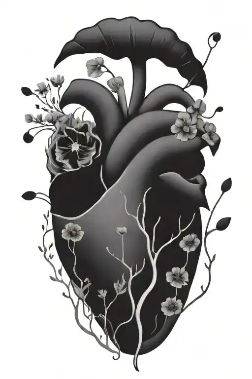 abstract design human heart, poppies, anemones, mushrooms, music, love - Variation 7