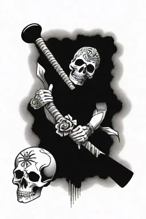 macuahuitl with a Mictlantecuhtli skull  - Variation 2