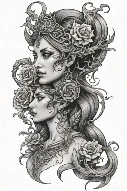 lillith goddess dark fantasy themed tattoo - Variation 1