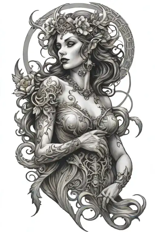 lillith goddess dark fantasy themed tattoo - Variation 2