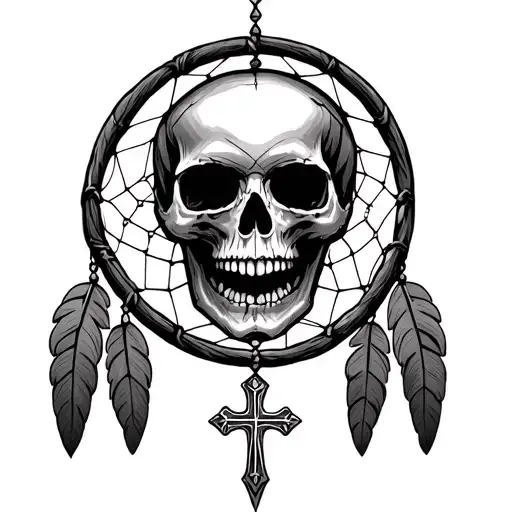skull morphing into Oklahoma dream catcher with cross background  - Variation 2