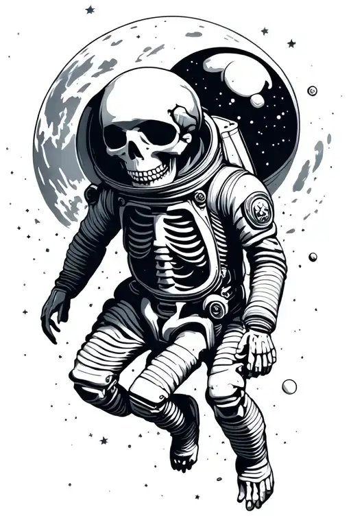 skeleton inside a spacesuit drifting in space - Variation 2