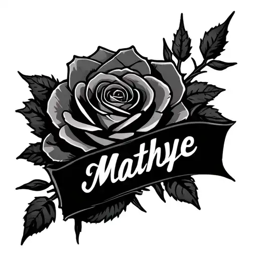tattoo the name Mathye on the wristband. covered with thorn's and a rose flower in the background 