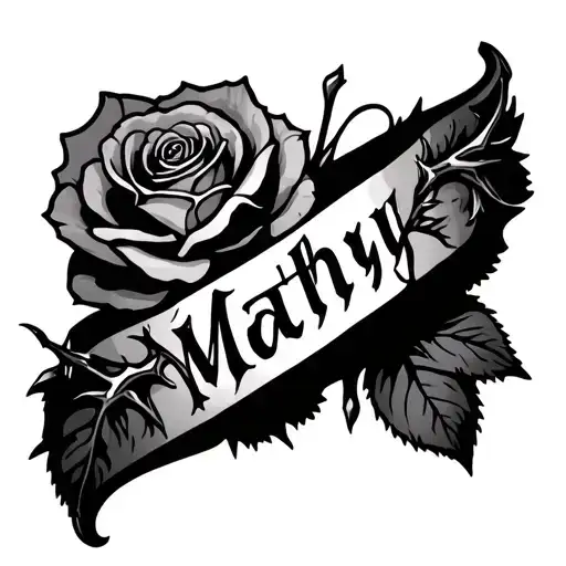 tattoo the name Mathye on the wristband. covered with thorn's and a rose flower in the background  - Variation 2