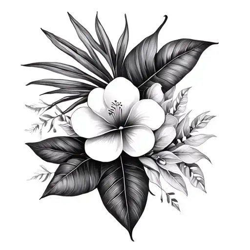 tropical leaves and flowers - Variation 1