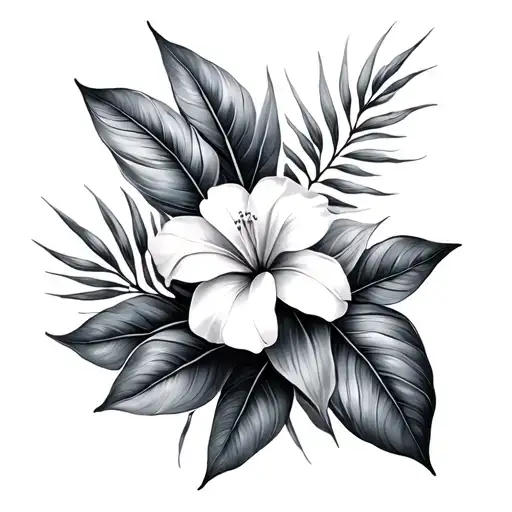 tropical leaves and flowers - Variation 2