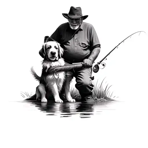 grandpa, granddaughter ,and dog fishing - Variation 2