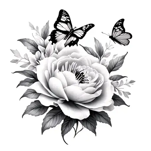 rose peony lily butterfly - Variation 2