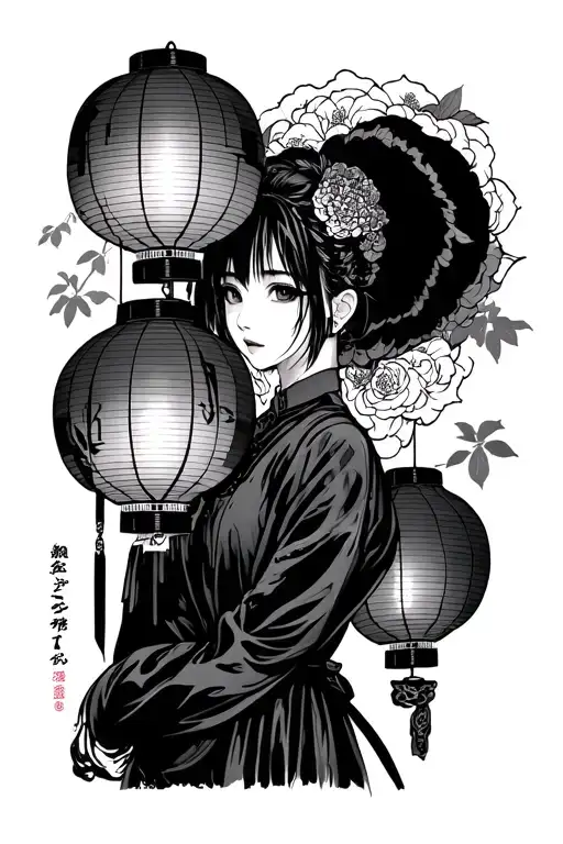 Japanese air lanterns, a girl of Asian appearance, minivan Honda Stepwgn