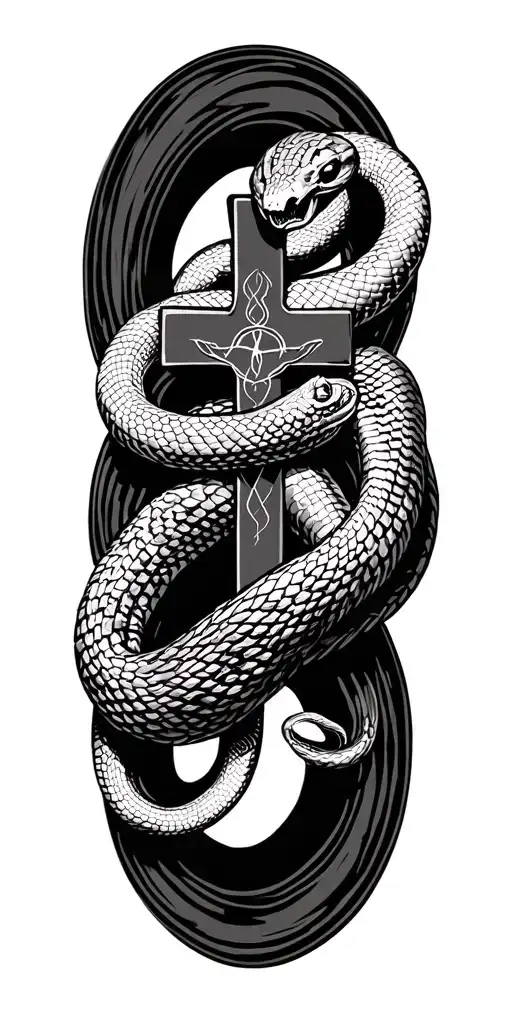 Vector elongated snake silhouette snakes slithering wrapped around crucifix - Variation 2