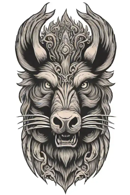crowned boar face and wings spread in background - Variation 2