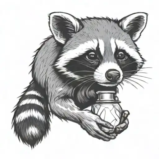 racoon holding a quartz in his hands 
