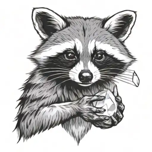 racoon holding a quartz in his hands - Variation 2