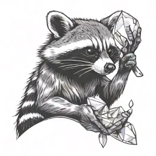 racoon holding a quartz in his hands - Variation 3