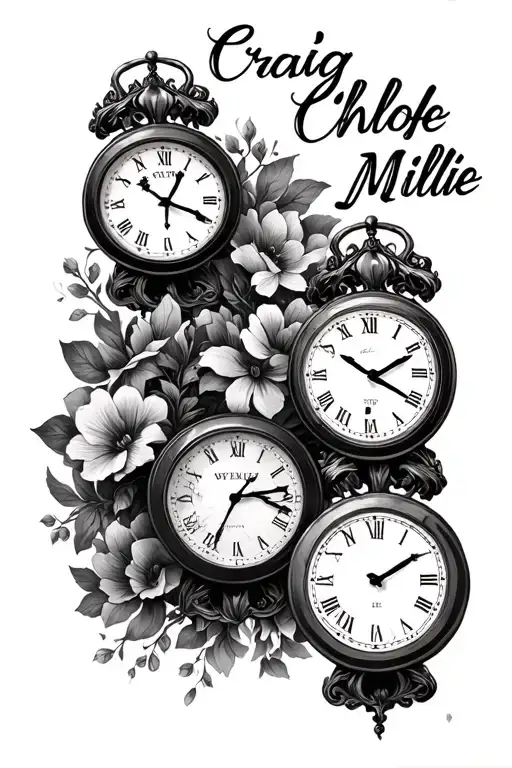 "Craig Chloe Millie" 3 clocks left shoulder - Variation 1