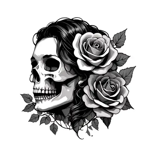 skull roses beautiful woman - Variation 2