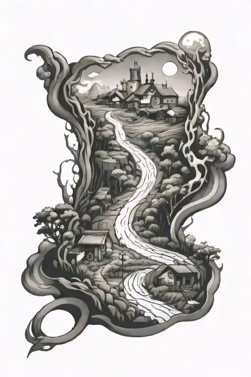 man rich broke urban rural road fully sleeve tattoo - Variation 2