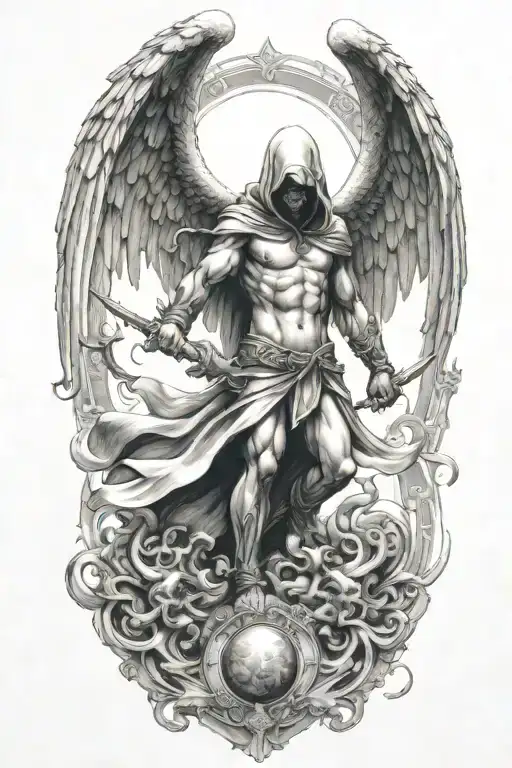 hooded arch angel defeating a demon - Variation 7