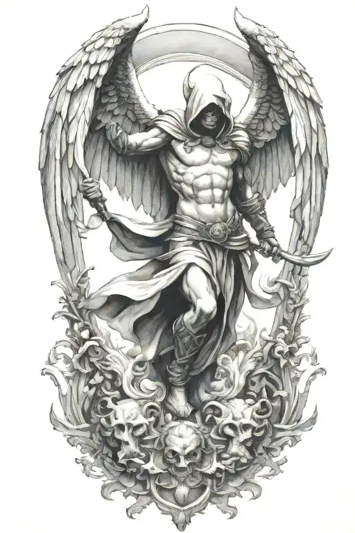 hooded arch angel defeating a demon - Variation 8