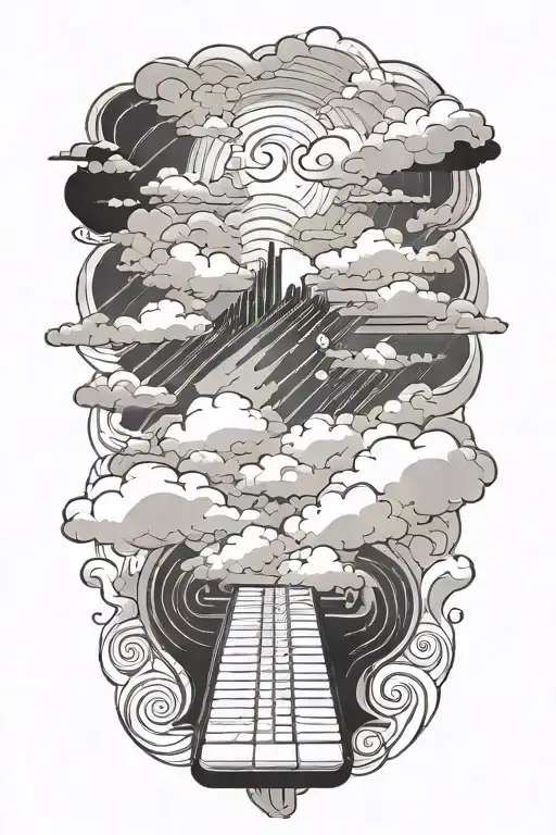 keyboard running down to wrist wrapping around forarm. clouds as filler - Variation 2