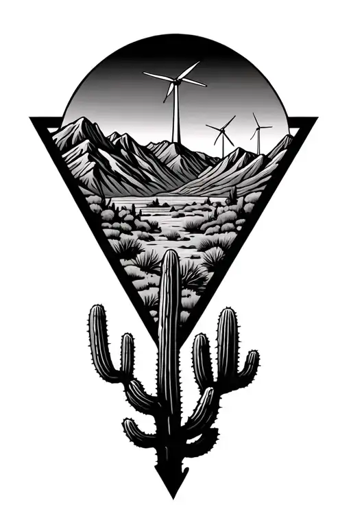 3 triangles palm spring desert mountains with windmills in the mountains and cactus - Variation 2