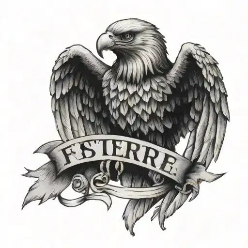 A tattoo design of a fierce eagle clutching a banner with the Latin phrase 'flectere si nequeo supros acheronta movebo' in its talons - Variation 4