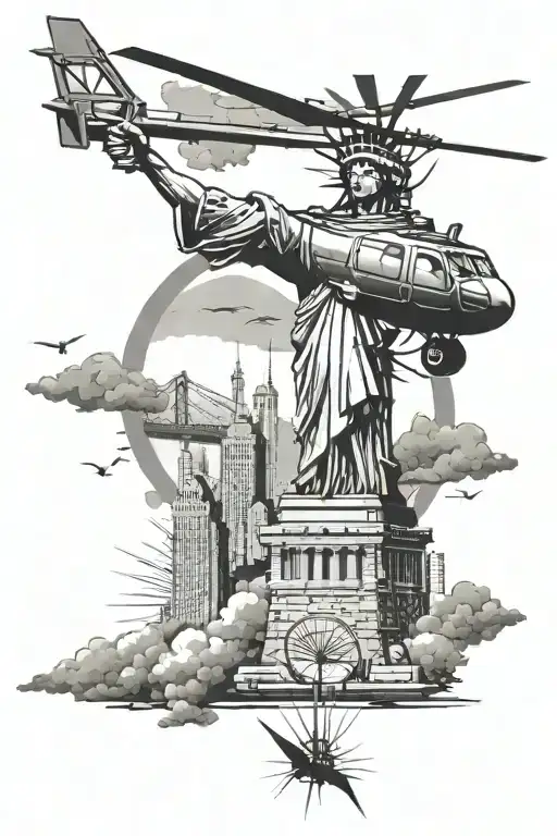 - [ ] Helicopter in the sky hovering over the city - [ ] New York City Statue of Liberty and Brooklyn bridge mixed with - Variation 2